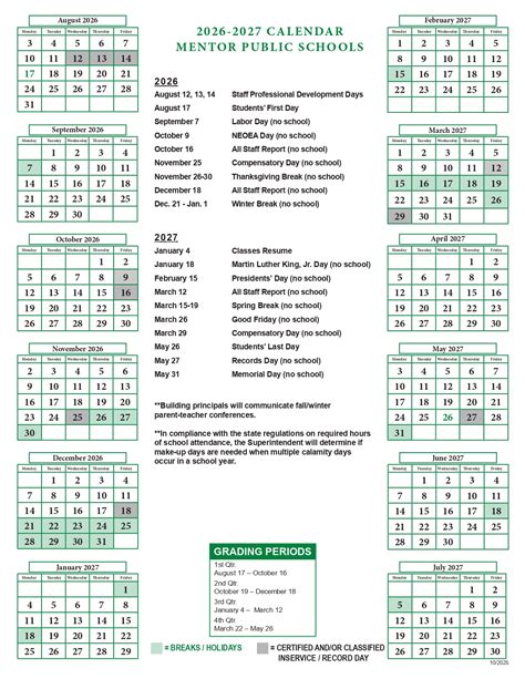 Mentor Public Schools Calendar