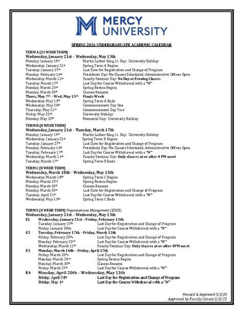 Mercy Academic Calendar