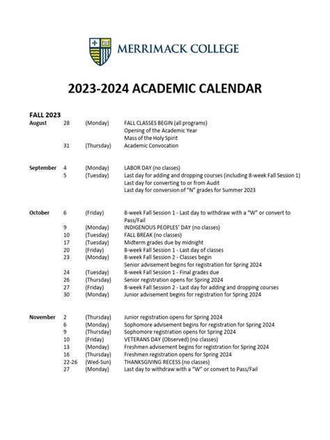 Merrimack College Academic Calendar