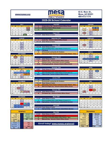 Mesa School Calendar