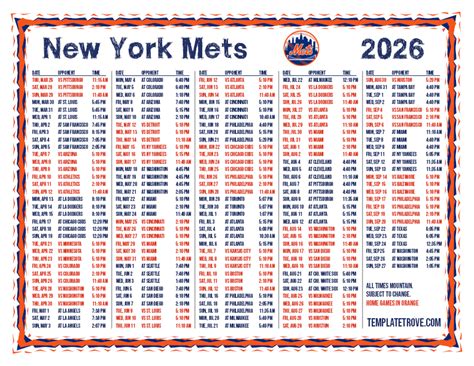 Mets Schedule Printable
