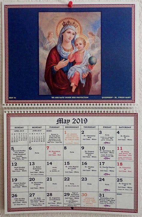 Mexican Calendar With Saint Names
