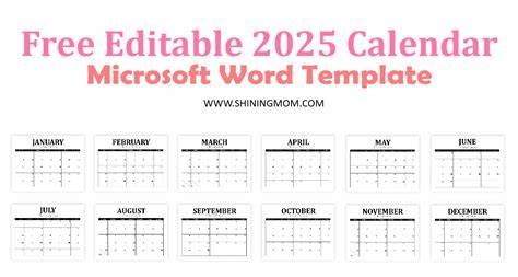 Microsoft Word Calendar Template 2025