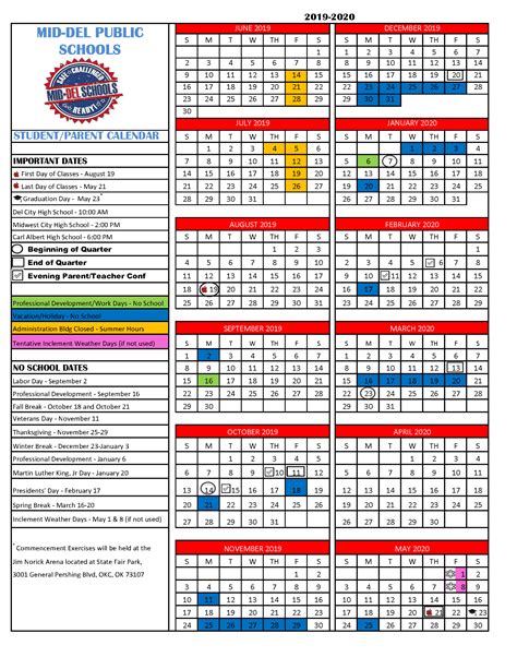 Mid Del Calendar