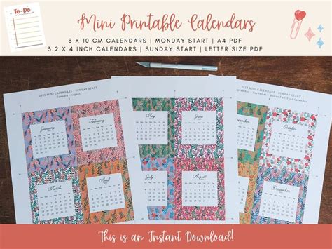 Mini Printable Calendars