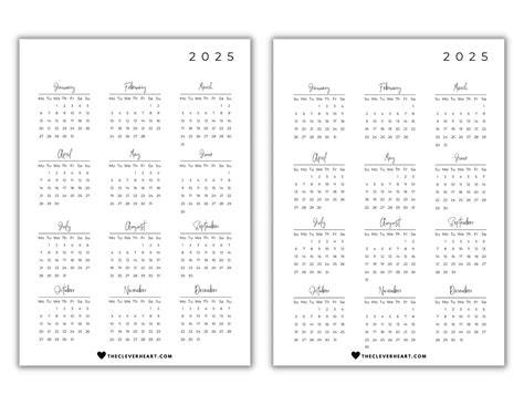 2025 yearly calendar printable