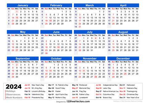 calendar 2024 with holidays