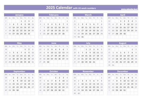 calendar with week numbers 2025