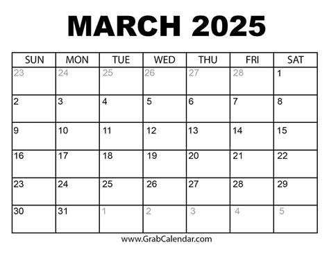 march 2025 calendar