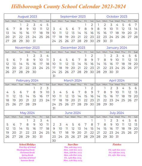 hillsborough county school calendar
