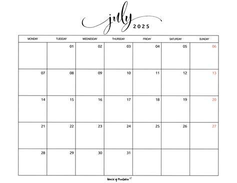 july 2025 calendar