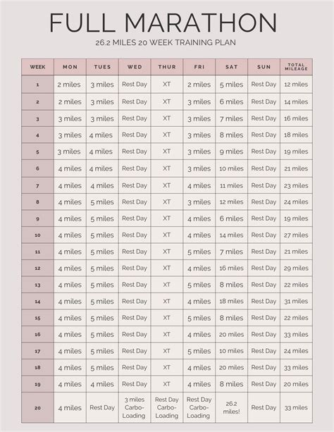 marathon training calendar