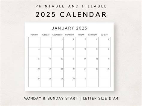 printable calendar pages 2025