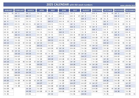 2025 calendar with week numbers excel