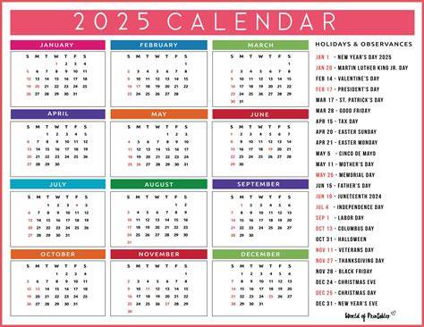 2025 holidays calendar