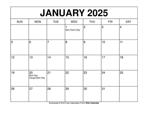 january 2025 calendar printable
