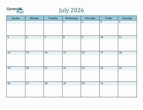 july 2026 calendar