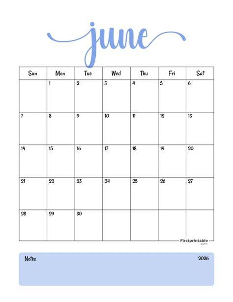 june calendar page printable