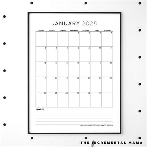 blank calendar pages 2025