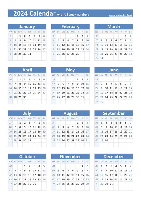 calendar with week numbers