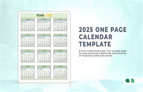 one page calendar 2025