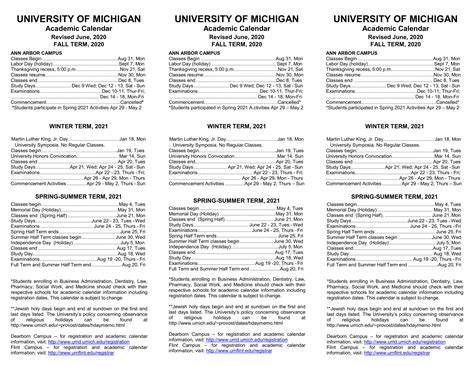 university of michigan academic calendar