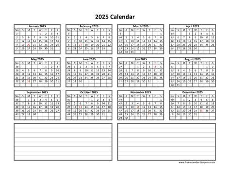2025 yearly calendar printable