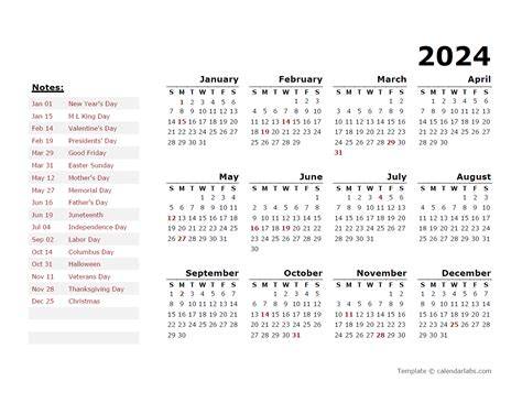 calendar 2024 with holidays