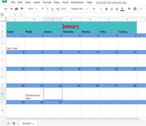 google sheets calendar template