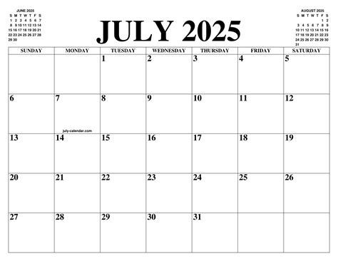 july 2025 calendar