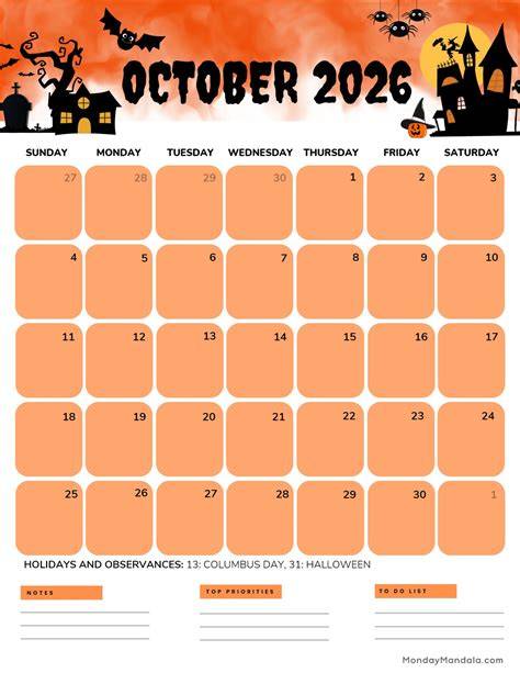 calendar of halloween