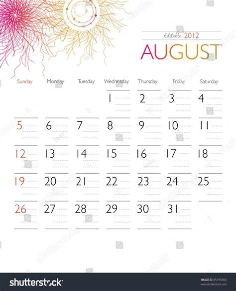 Month Of August 2012 Calendar