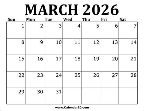 Month Of March Calendar