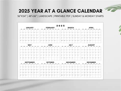 Monthly At A Glance Calendar 2025