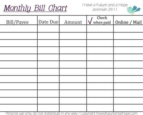 Monthly Bill Calendar Printable