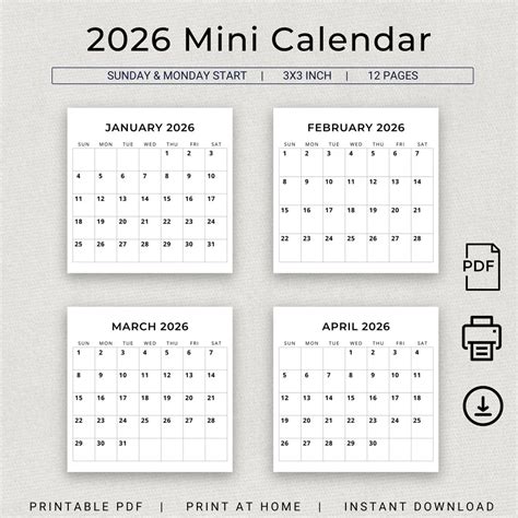 Monthly Calendar Small