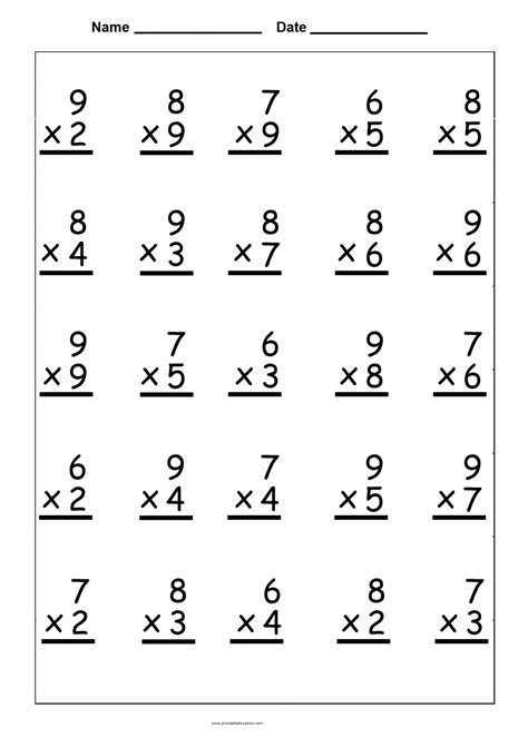 Multiplication Math Worksheets Printable