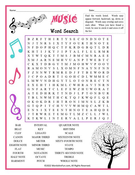 Music Word Search Puzzles Printable