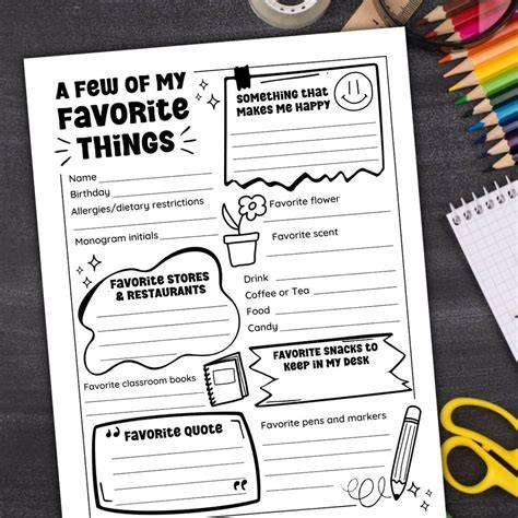 My Favorite Things Printable