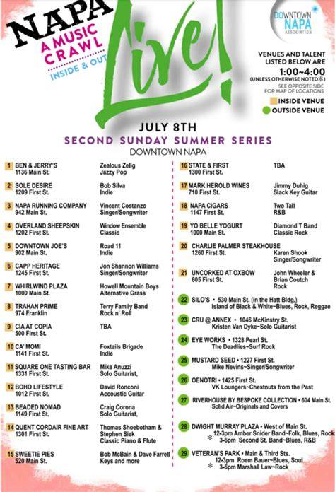 Napa Live Music Calendar