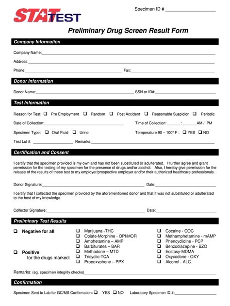 Negative Printable Drug Test Results Form