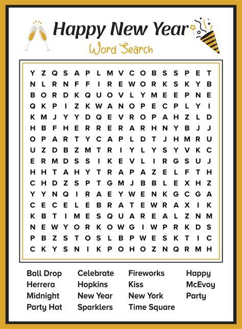 New Years Word Search Free Printable