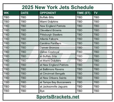 New York Jets Printable Schedule