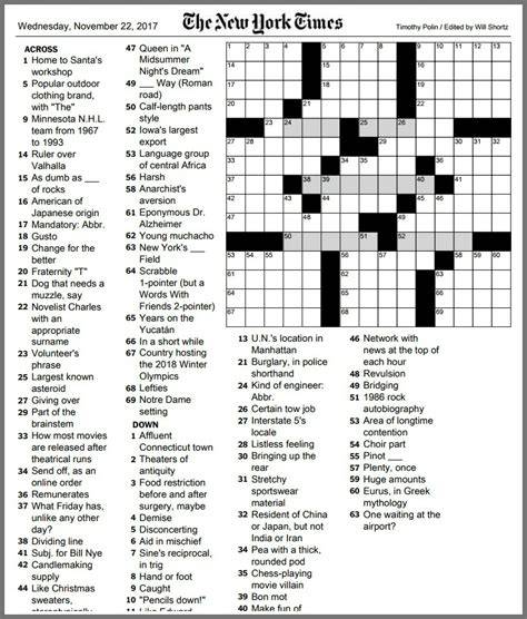 New York Times Printable Crossword Puzzle