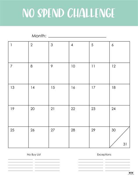 No Spend Calendar Printable Free