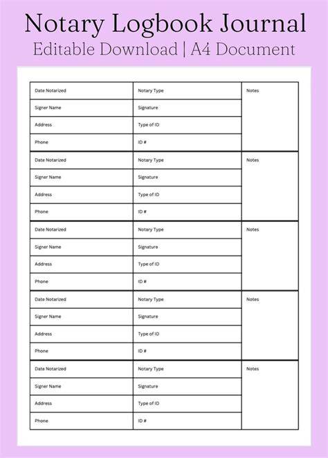 Notary Journal Page Printable