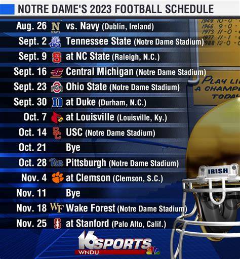 Notre Dame Football Calendar