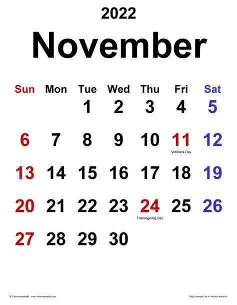 Nov 2022 Calendar