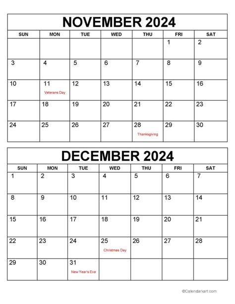 Nov Dec 2024 Calendar