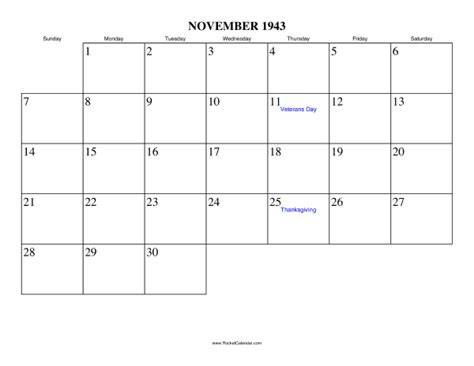 November 1943 Calendar